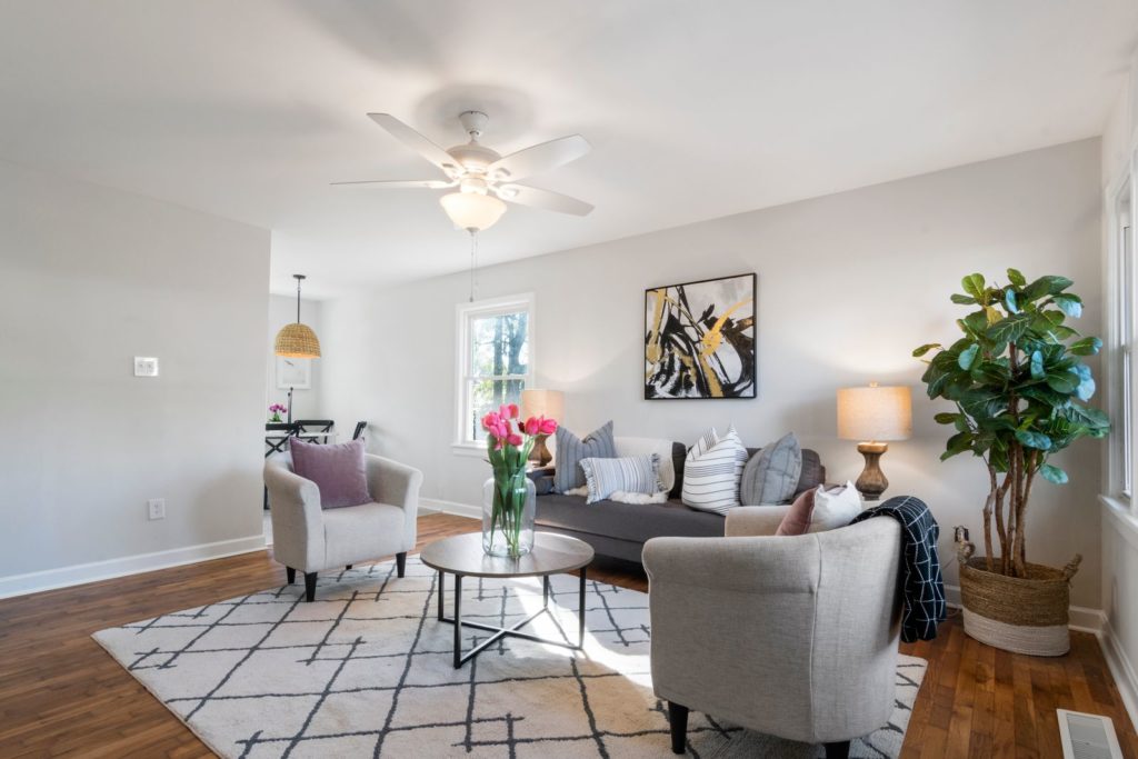 Family living room with a freshly painted wall